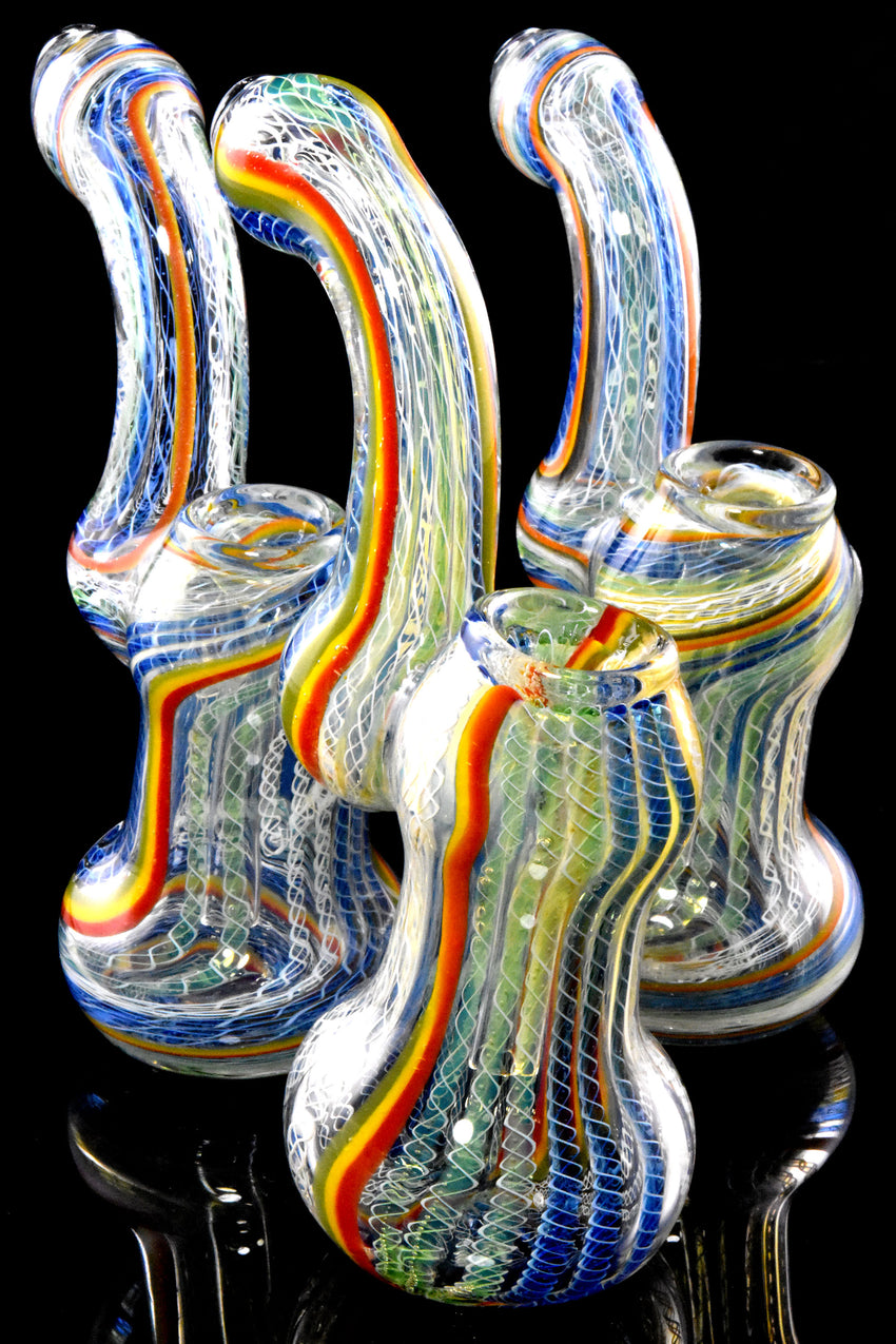 Small Multicolor Spiral Striped Sherlock Glass Bubbler - B1266