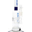 RooR Tech 12″ multicolor bubbler water pipe with ten-arm tree perc and debris catcher, white-and-blue accents, 18.8 mm female joint.