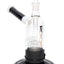7.5″ RooR Tech multicolor bubbler, black-and-white tube, wide black base, stemless barrel percolator.