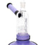 7.5″ RooR Tech glass bubbler, purple tube with black accents, wide purple base, stemless barrel perc.