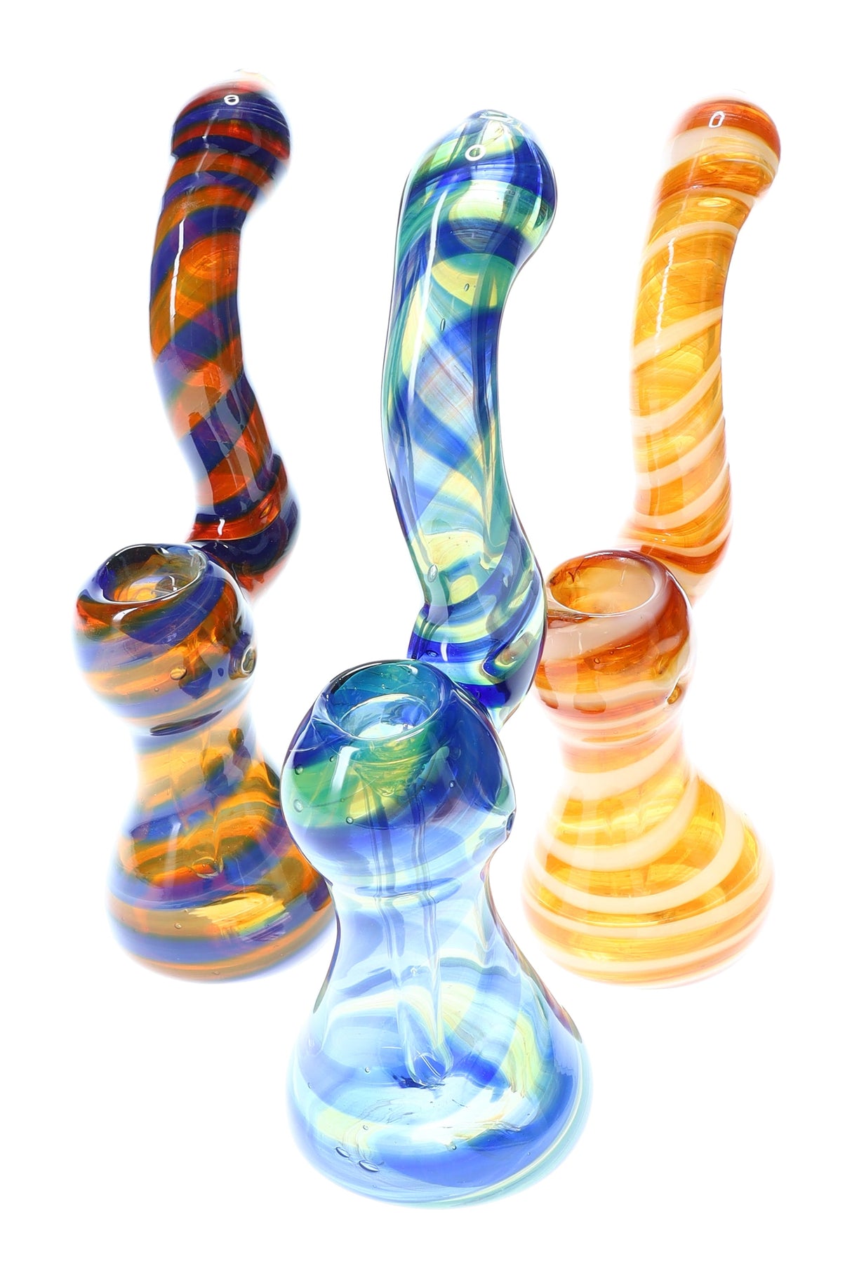 7" Multicolor Spiral Striped Glass Sherlock Bubbler - B1283