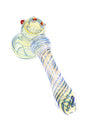 Blue 5″ spiral striped color-changing glass hammer bubbler with round bowl and long handle