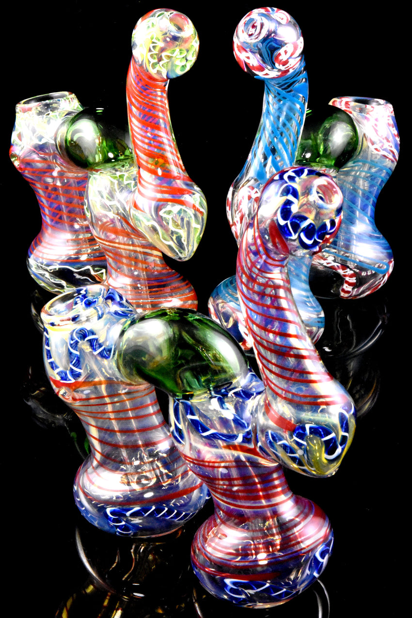 Color Changing Multicolor Striped Double Chamber Glass Sherlock Bubbler - B1355