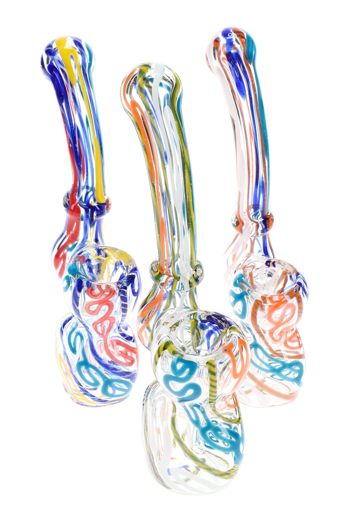 6" Small Multicolor Squiggle Striped Glass Sherlock Bubbler - B1362