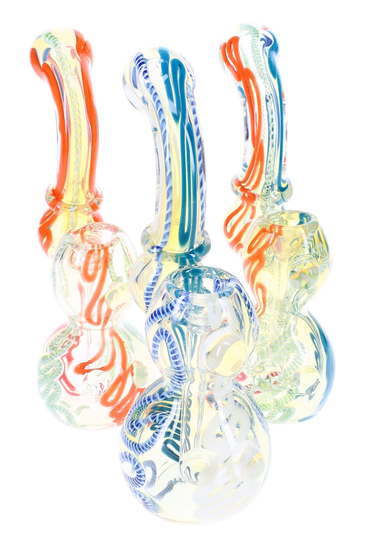 7" Medium Color Changing Striped Sherlock Glass Bubbler - B1367