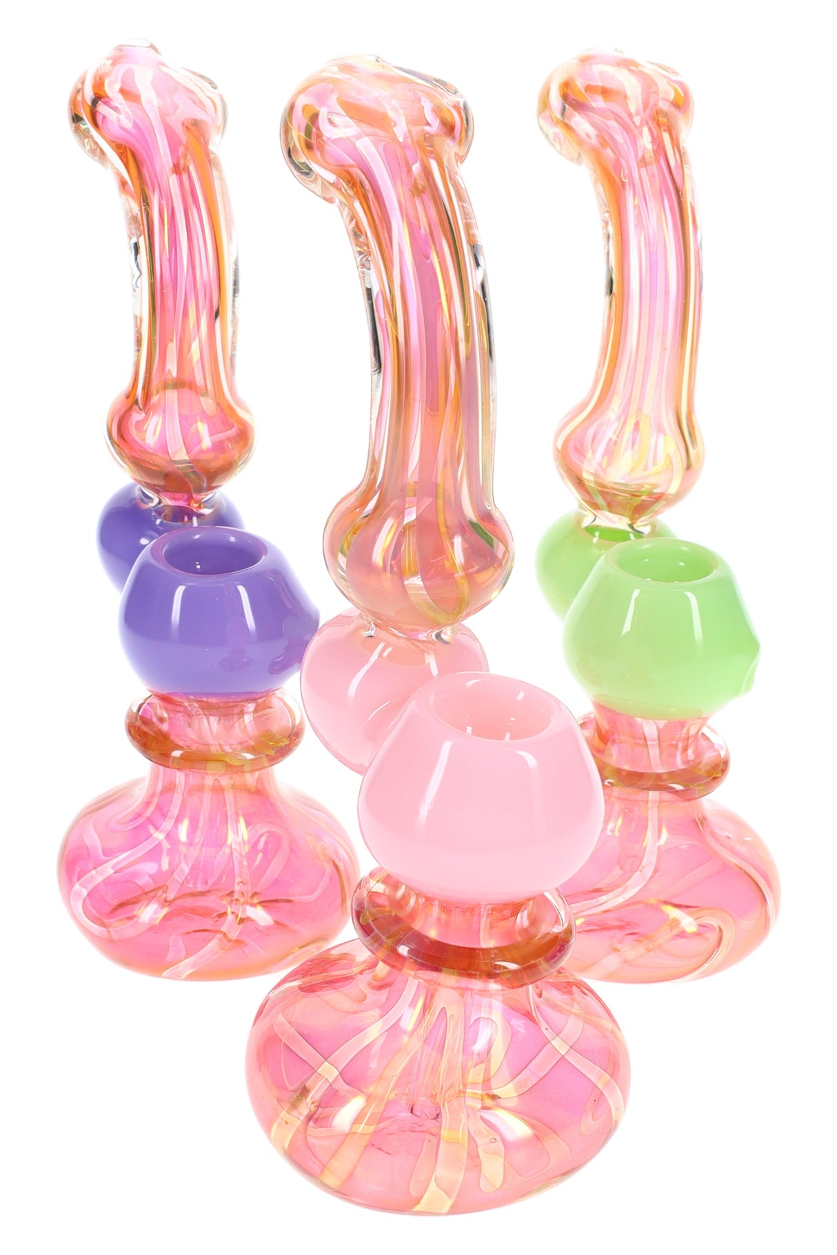 7.5" Gold Fumed Neon Sherlock Glass Bubbler - B1369