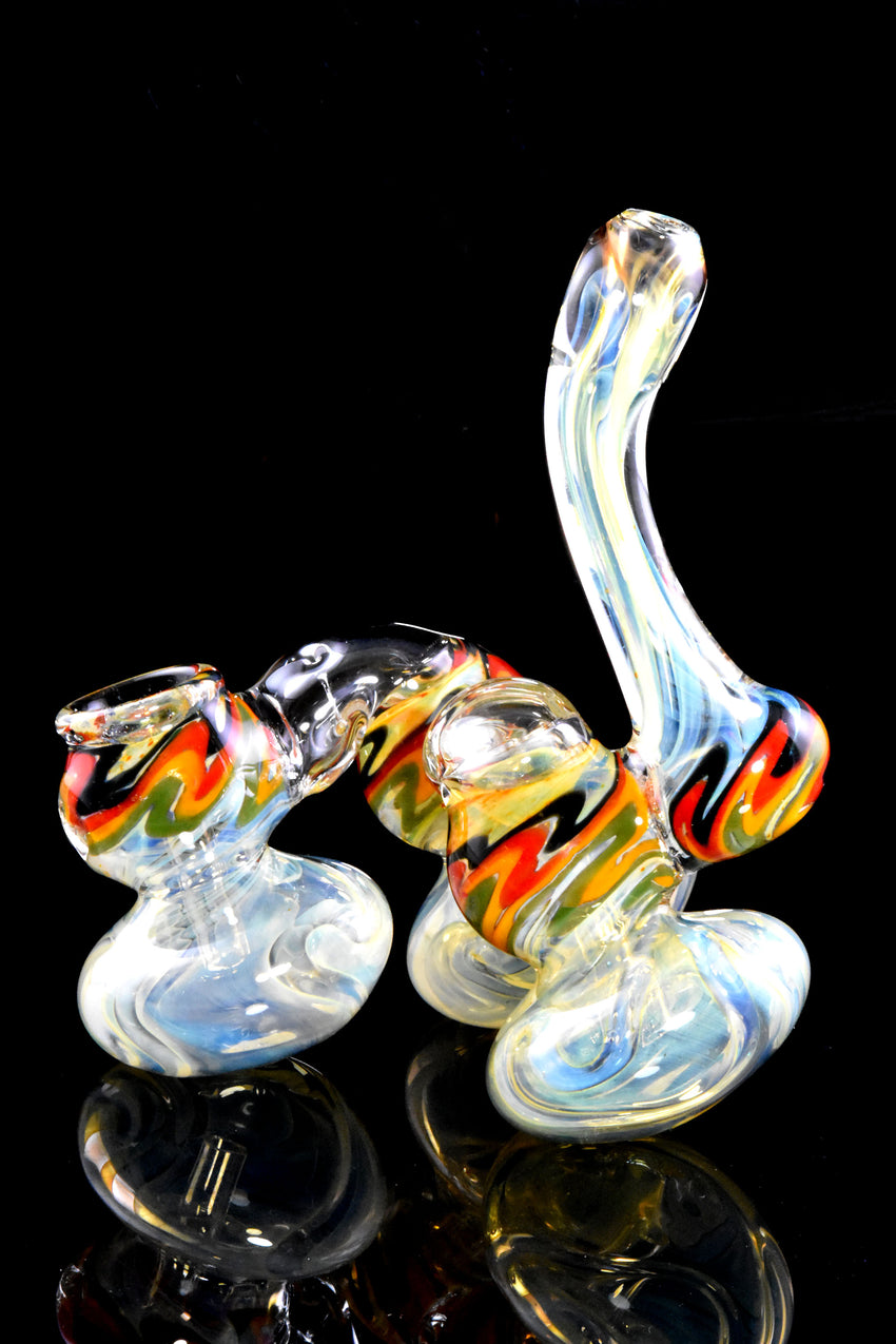 Color Changing Rasta Striped Glass Triple Chamber Sherlock Bubbler - B1379