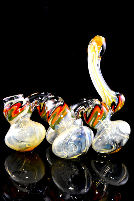 8" Large Quadruple Chamber Sherlock Rasta Color Changing Glass Bubbler - B1380