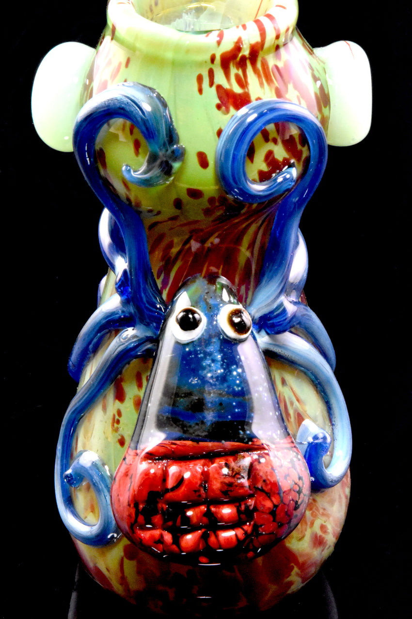 Large Thick Spiked Silver Fumed Octopus Glass Sherlock Bubbler - B1382
