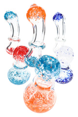 Assorted clear glass Sherlock bubblers with red, blue, and white frit accents and rounded bowls