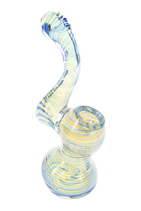5″ mini spiral striped color-changing Sherlock glass bubbler with compact curved body and bowl