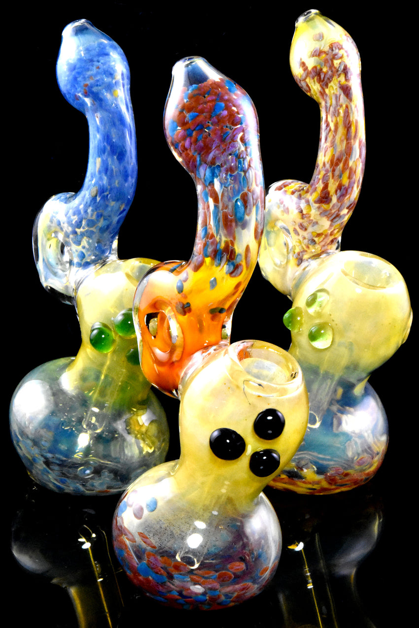 Large Fumed Color Changing Frit Donut Hole Sherlock Glass Bubbler - B1389