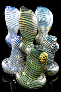 Medium Silver Fumed Spiral Striped Sherlock Glass Bubbler - B1391