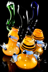 Medium Gold Fumed Bee Glass Sherlock Bubbler - B1392