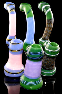 Slime Colored Striped Glass Sherlock Bubbler - B1394