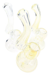 Assorted mini fumed glass Sherlock bubblers with pale yellow clear finishes and curved necks