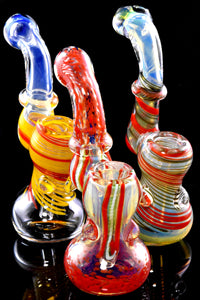 Small Multicolor Swirl Striped Color Changing Glass Sherlock Bubbler - B1426