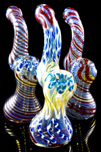 Medium Color Changing Multicolor Striped Glass Sherlock Bubbler - B1428