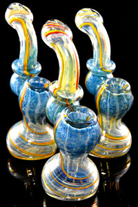 Small Color Changing Frit Swirl Striped Sherlock Glass Bubbler - B1431