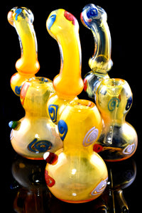 Small Multicolor Dot Gold Fumed Glass Sherlock Bubbler - B1432