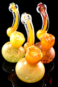 Small Gold Fumed Color Changing Frit Glass Sherlock Bubbler - B1435