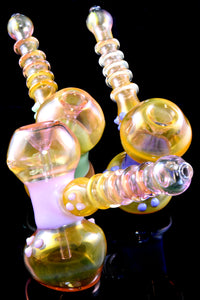 Large Gold Fumed Neon Glass Stand Up Hammer Bubbler - B1439