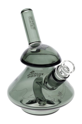 GRAV x LRG Hustle Trees wobble bubbler in smoke-tinted glass with angled straw mouthpiece and included 14 mm cup bowl.