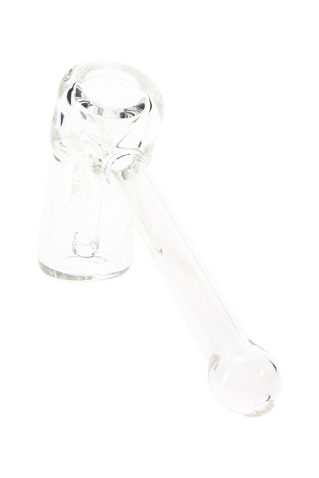 Crystal-clear 5-inch GRAV Mini Hammer Bubbler with sturdy 32 mm base and fixed two-hole downstem, studio white angle.