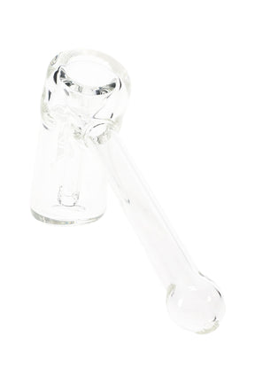 Crystal-clear 5-inch GRAV Mini Hammer Bubbler with sturdy 32 mm base and fixed two-hole downstem, studio white angle.