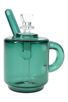 Lake green GRAV Coffee Mug Pocket Bubbler with 10 mm cup bowl and angled mouthpiece, front view on white background.