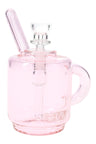 Soft pink GRAV Coffee Mug Pocket Bubbler showing clear 10 mm bowl and mug-style handle, profile shot on white.