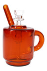 Warm amber GRAV Coffee Mug Pocket Bubbler with angled mouthpiece and sturdy handle, product photo on white background.