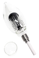 Black-accent light bulb dab straw kit with clear tree perc, metal collar, ceramic tip, and matching glass wax tray on white