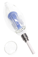 Light blue-perc light bulb dab straw kit highlighting the tree perc inside the bulb-shaped body and screw-on ceramic tip with tray