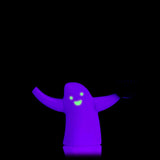 Glowing ghost glass bubbler in the dark with bright face details, showcasing luminous body and side pumpkin bowl.