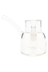Clear 5″ NWTN Vesper glass bubbler highlighting inner downstem and funnel bowl, compact modern water piece on white.