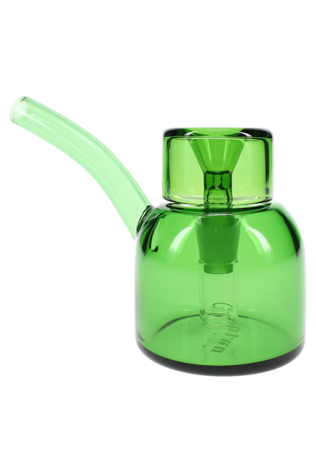 Emerald green 5″ NWTN Vesper glass bubbler with matching slide and flared base, sleek mid-century tabletop bong.
