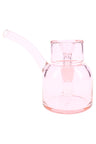 Petal pink 5″ NWTN Vesper glass bubbler with subtle tint and curved stem, minimalist mini bong design on white.