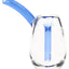 Blue-accent MJ Arsenal Bulb 3.5″ glass mini bubbler with clear shell, fixed inner stem and curved neck, studio side profile on white.