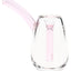 Petal pink-accent MJ Arsenal Bulb 3.5″ glass mini bubbler featuring clear body, colored stem and mouthpiece, compact tabletop piece on white.