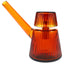 Amber 5″ NWTN Deco ribbed glass bubbler with tapered base and angled mouthpiece, Art Deco tabletop water-filtered pipe on white background.