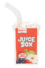 Fruit Punch 5″ glass juice box bubbler with full-color body and white bent straw shown in front view