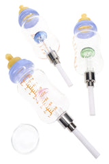 Side view of 5½″ glass dab straw showing bottle body, colorful mushroom percolator, and ceramic tip