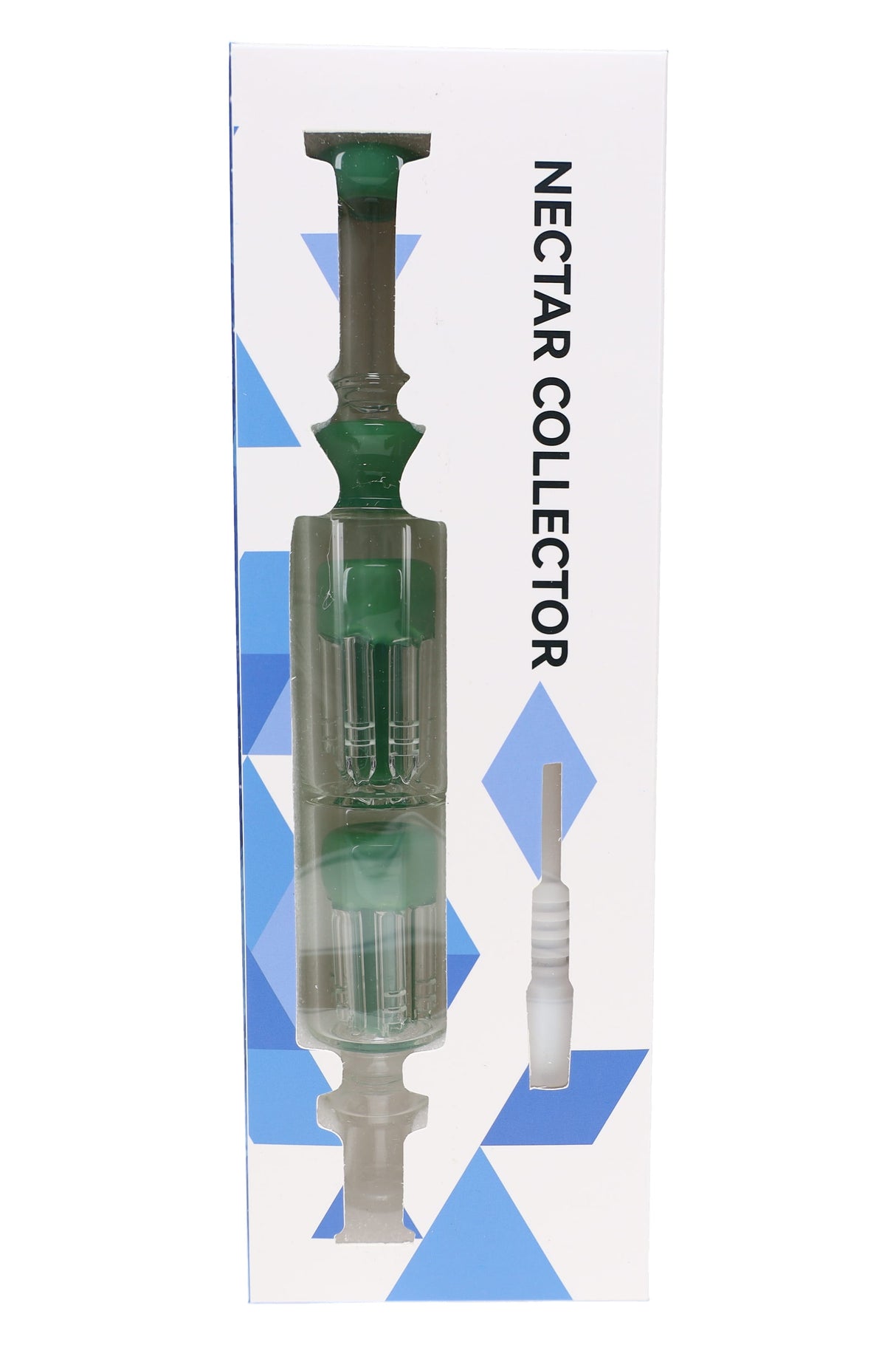 Complete concentrate dab straw kit with glass body, double tree perc, ceramic tip, quartz dish, and clip