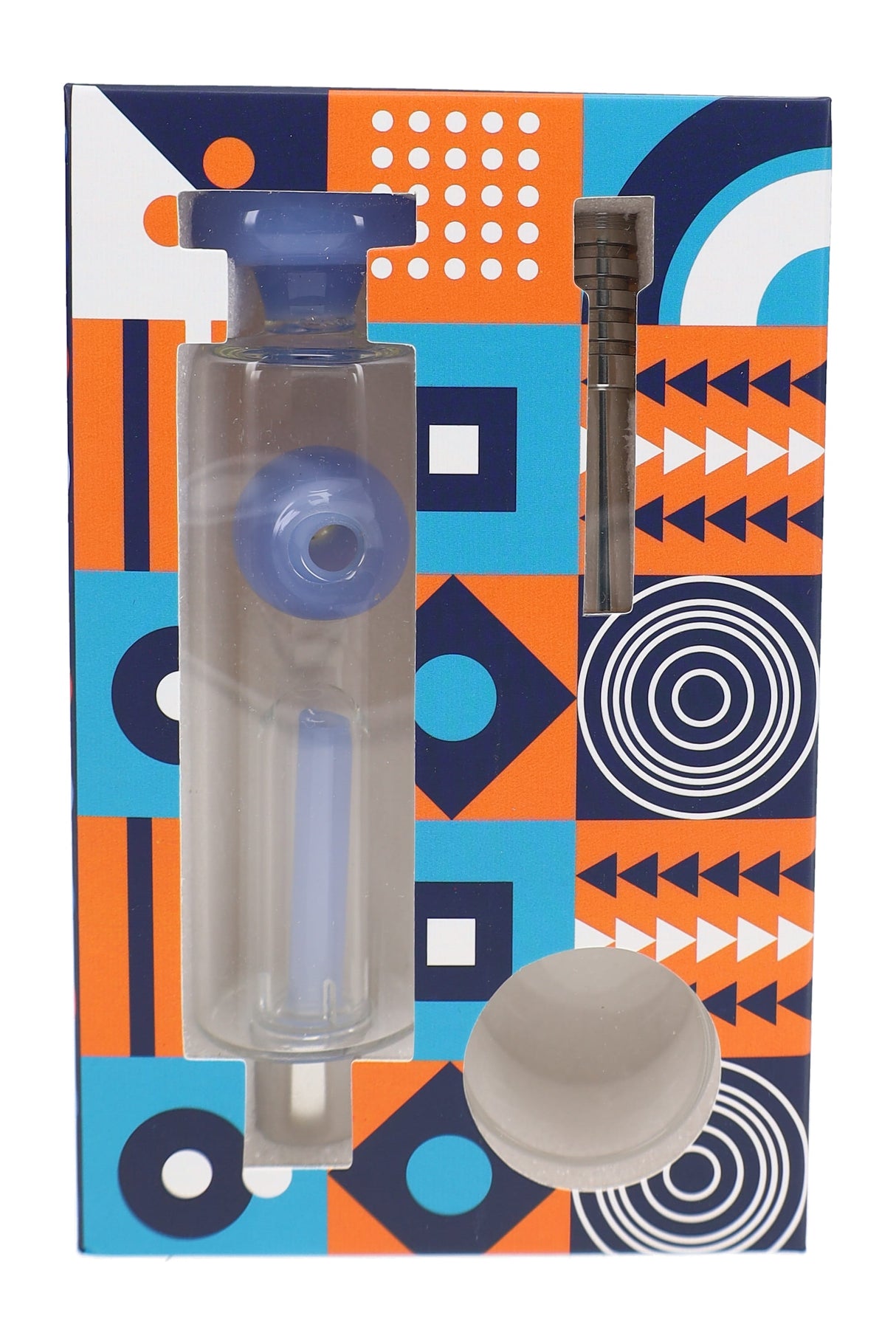 Complete concentrate dab straw kit with colorful glass body, quartz dish, and screw-on metal tip