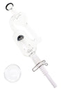 Side view of recycler dab straw showing curved glass body, dome percolator, ceramic tip, and accent color