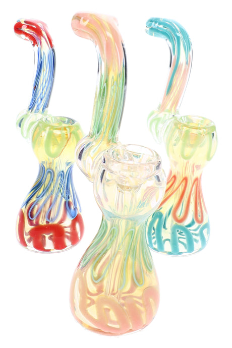6″ color-changing Sherlock glass bubbler with multicolor squiggle stripes and compact curved body
