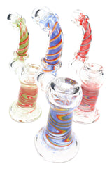 6" Rasta Swirl Striped Frit Clear Glass Sherlock Bubbler - B1536