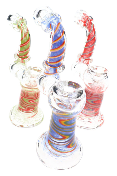 6" Rasta Swirl Striped Frit Clear Glass Sherlock Bubbler - B1536