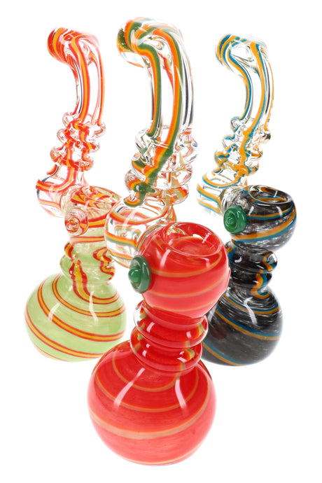 7.5" Swirl Striped Colorful Frit Clear Glass Sherlock Bubbler - B1539